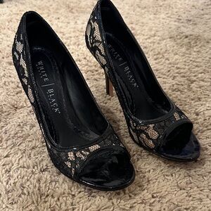 White House Black Market Lace Peep Toe Heels
